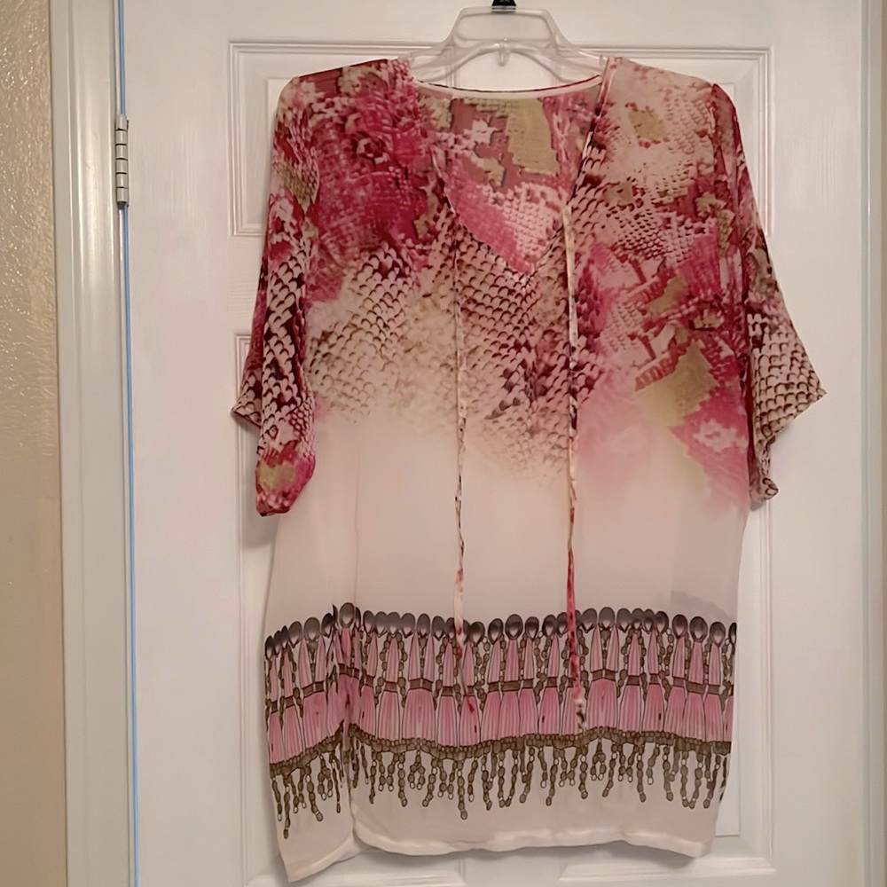 Pink and white swim coverup